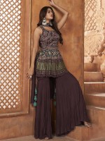 Deep Wine Gajji Silk Readymade Sharara Suit